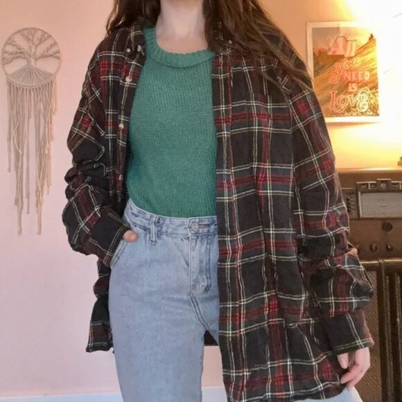 Red Head Men's & Women's Flannel Oversized Red Plaid Button Down Shirt. Sz: 3XL - Picture 8 of 8